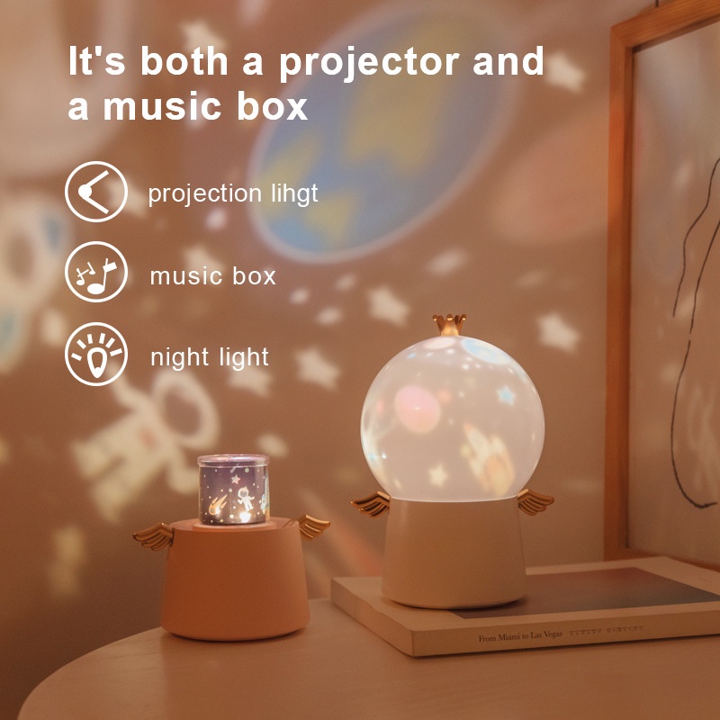 Lampu meja berubah warna anak-anak Lampu Proyektor Little Angel Kotak Musik Lampu Tidur Meja Yd