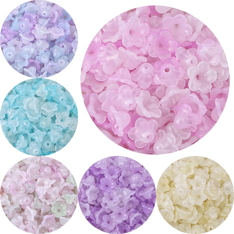 100 Pcs Transparan Akrilik Gradual Change Two-Color Flower Beads Spacer Kalung DIY Perhiasan Accssories