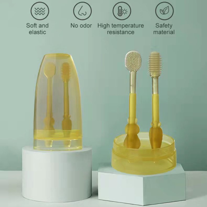 Gaudi BPA free sikat lidah bayi 2in1 Alat Perawatan Mulut Bayi gigi silikon bayi Sikat pembersih lidah bayi new born
