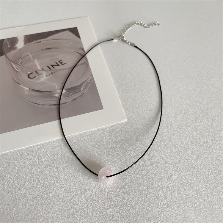 Korea Ins Style Jade Square Peach Heart Necklace Y2K Keren Batu Hitam Tali Rantai