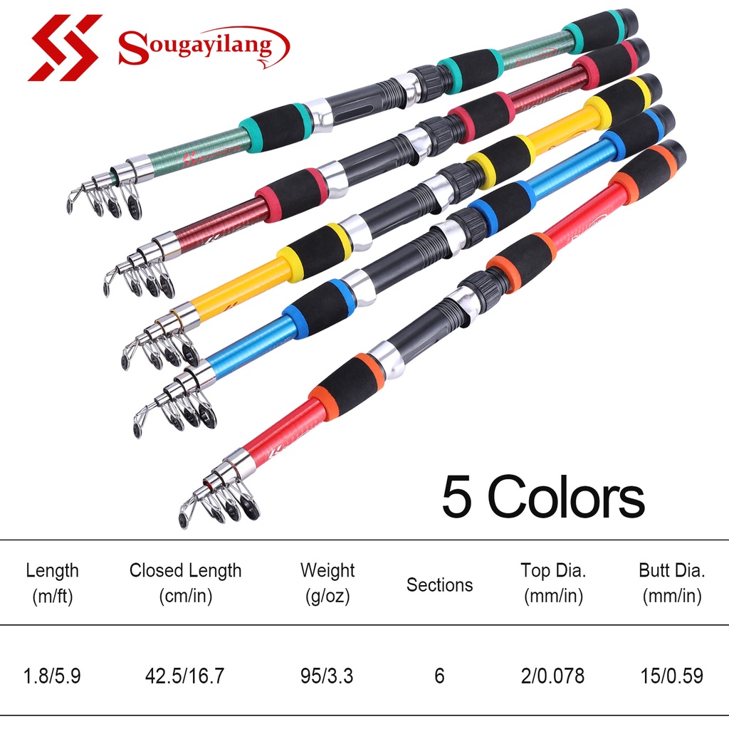 Sougayilang Joran Pancing 1.8M 5 Colors Fishing Rod 6 Sections Tong Nelayan Teleskopik Yang Dapat Dibawa Min Fishing Rod For Anak Fishing Rod Joran Pancing