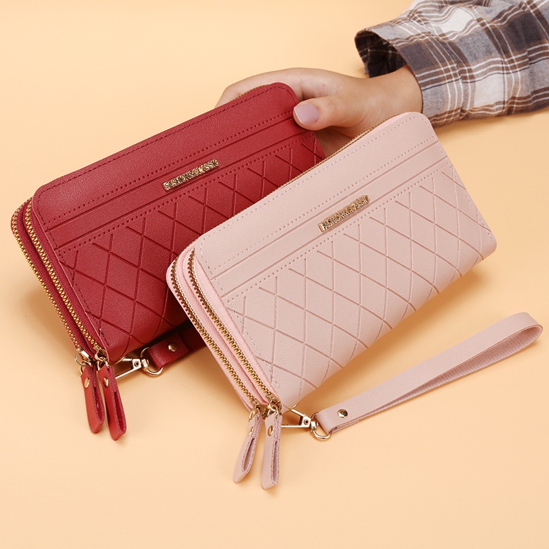 Satu7an D55 Dompet Panjang Wanita Zipper Korea Fashion Stylish Simple Dompet Clutch Cewek 2 Resleting PU