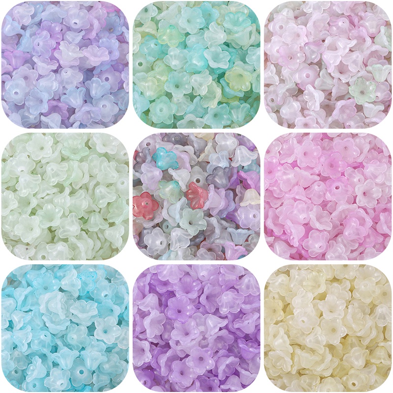 100 Pcs Transparan Akrilik Gradual Change Two-Color Flower Beads Spacer Kalung DIY Perhiasan Accssories