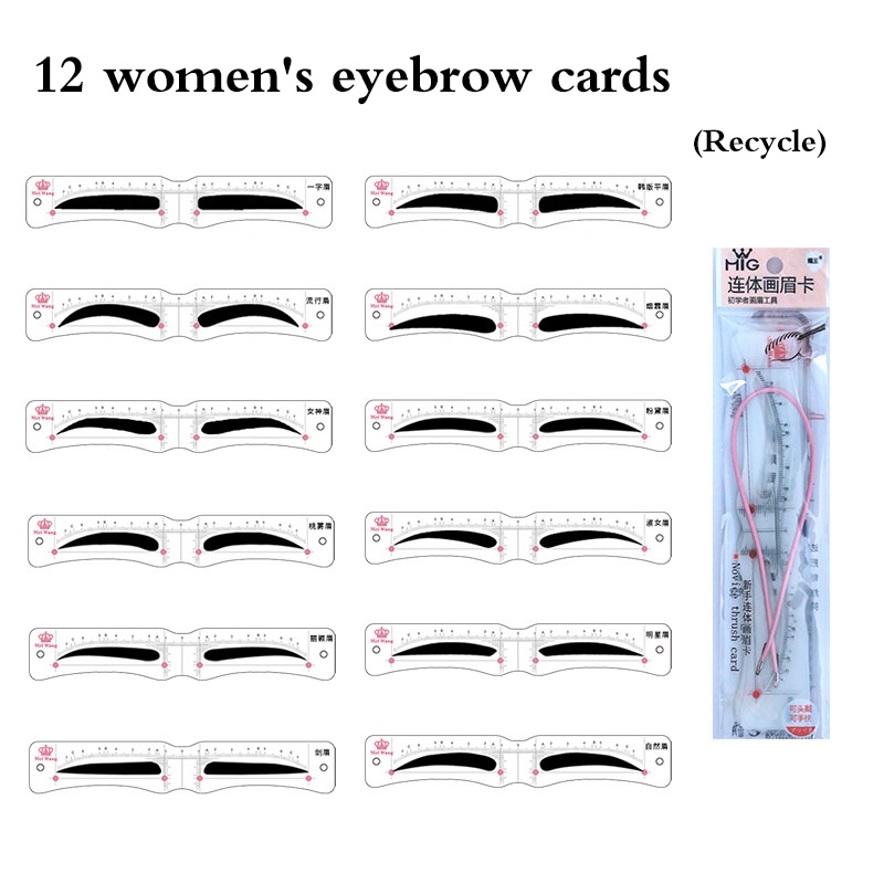 12pcs Portable One Step Brow Stamp Shaping Kit Alat Makeup Penduh Alis