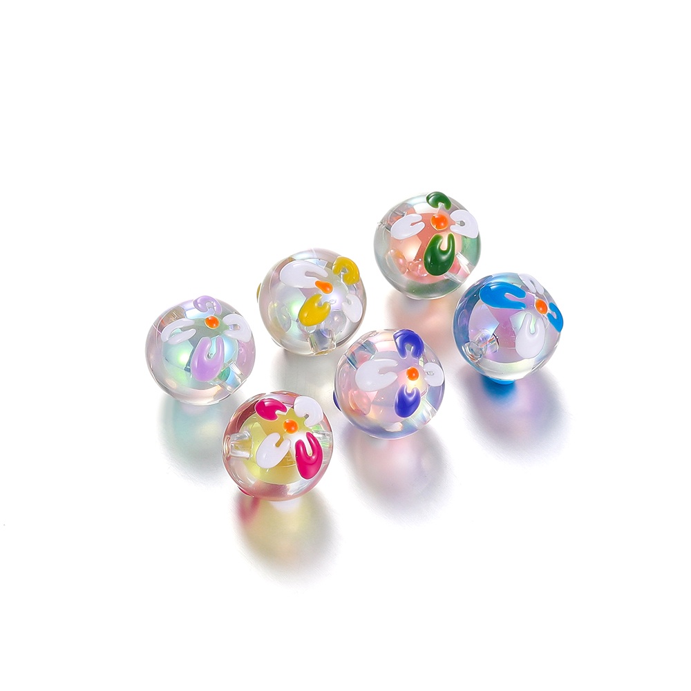 Stkunkka 5pcs Akrilik Dicat Tangan Hati-Isi Manik-Manik Bulat diy Manik-Manik Gelang Perhiasan