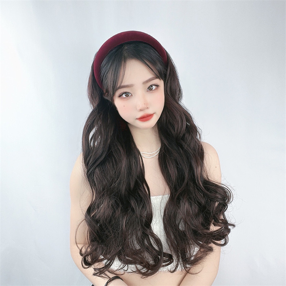 Wig Rambut Keriting Panjang Wanita Perempuan Dengan Hairband Half Head Cover Hair Extensions