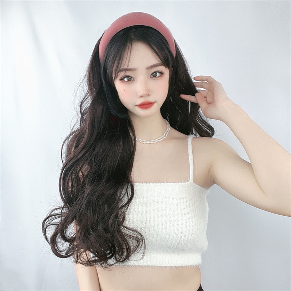 Wig Rambut Keriting Panjang Wanita Perempuan Dengan Hairband Half Head Cover Hair Extensions