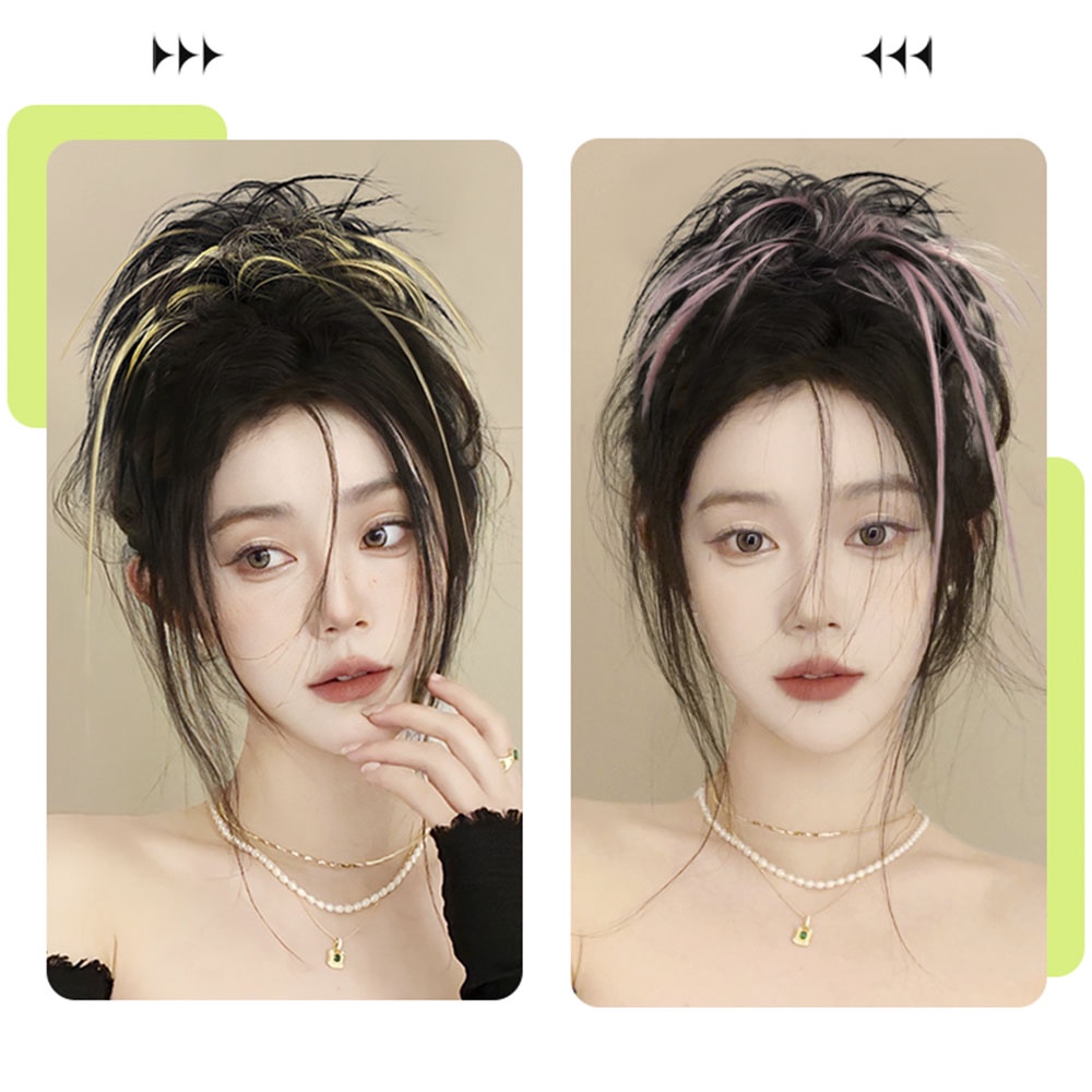 Y2k Punk Highlight Mewarnai Rambut Palsu Ponytail Berbulu Alami Dengan Klip Rambut Untuk Wanita Gadis Aksesoris Rambut