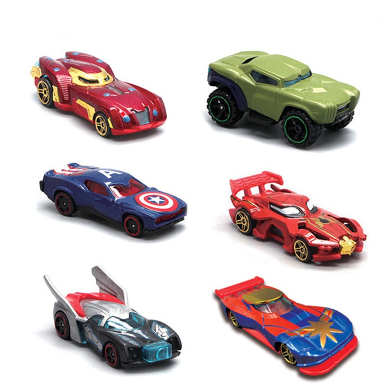 6pcs/set Avengers Mobil Mainan Alloy Spider Man Iron Man Captain America Angka Racing Cars Model Ulang Tahun Anak Gif