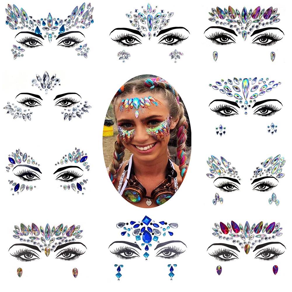 FACE JEWEL RHINESTONE MANIK MANIK STIKER WAJAH 3D FACE STICKER CRYSTAL DIAMOND FACE ART TATTO PARTY MAKEUP PESTA COSPLAY