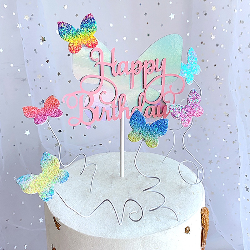 1/5pcs Topper Kue Kupu-Kupu Laser Bersinar/Topper Cupcake Happy Birthday Untuk Dekorasi Kue Pesta Ulang Tahun Pernikahan DIY