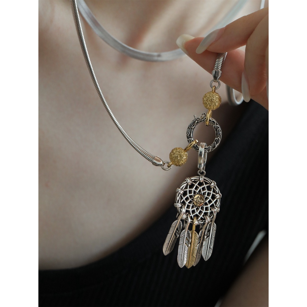 Goldkingdom Aksesoris Perhiasan Fashion Ready Stock Emas Dan Perak Kontras Dream Net Pendant Niche Design Sense Vintage