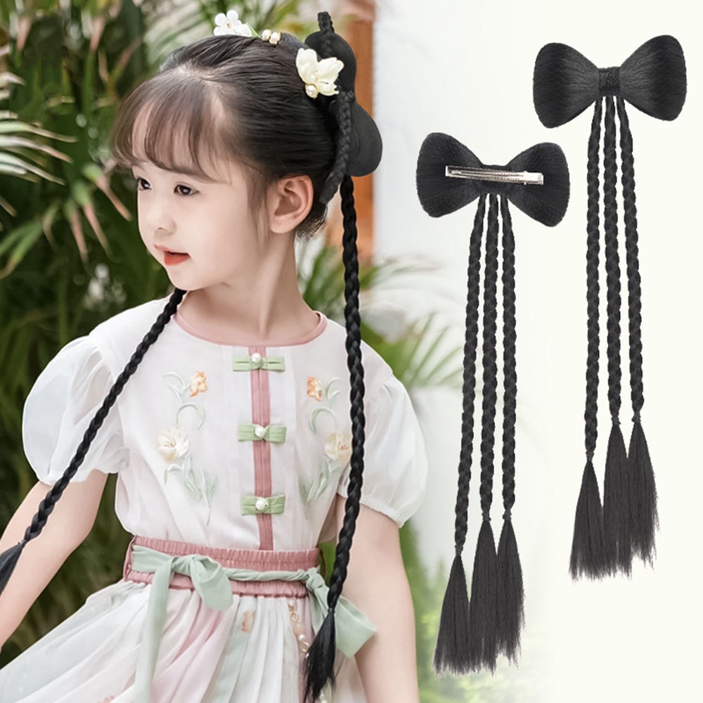 Anak-anak Kuncup Bunga Ponytails Sepasang Gaya Kuno Pengeriting Rambut Ponytails Pakaian Cina Wig Serbaguna Aksesoris Rambut Wig Simulasi