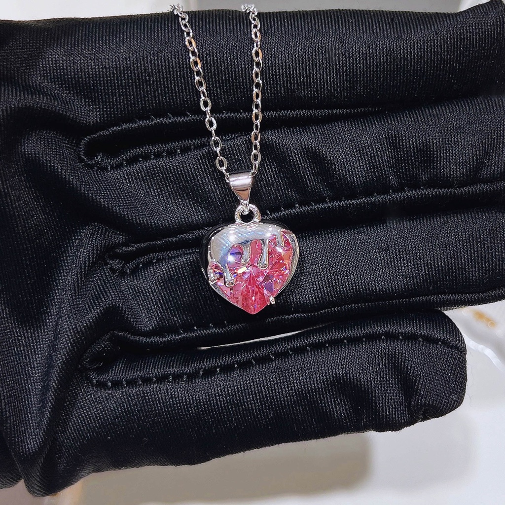 Goldkingdom Fashion Perhiasan Aksesoris Ready Stock Leleh Cinta Kalung Pink Zirkon Lava Desain Premium Ringan Mewah Gadis Hati Liontin Barbie Kalung Merah Muda