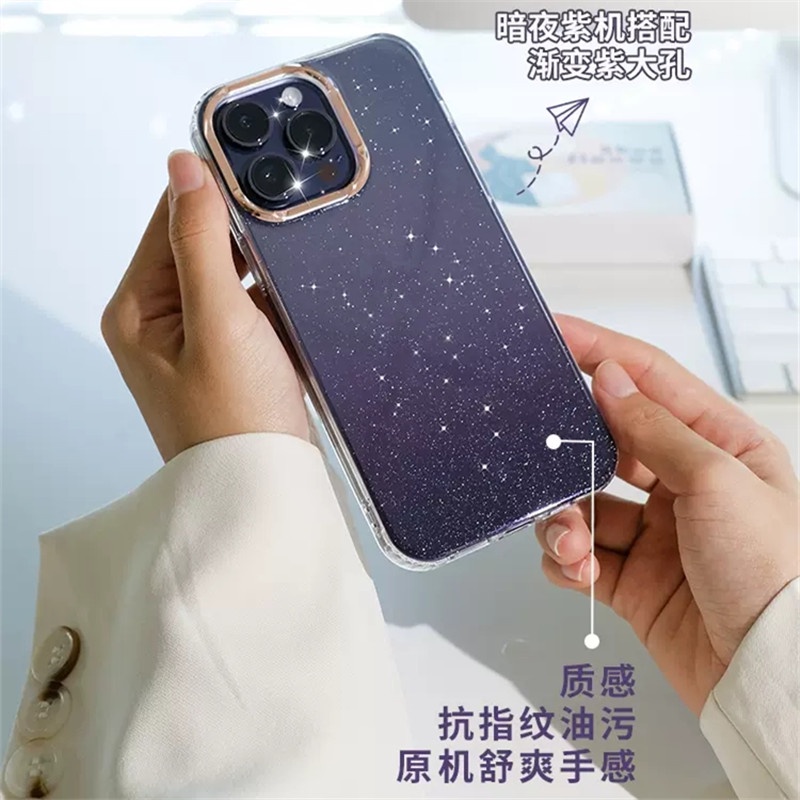 IPHONE Casing Ponsel Transparan Gradasi Bubuk Bersinar Untuk Iphone14 13 12 11 Pro Max 13Pro 14plus Silikon Bening Hard PC Glitter Cover