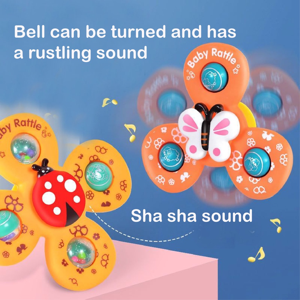 【3pcs Set】Fidget Spinner Bayi Mainan Montessori Sensorik Motorik Suction Cup Spinner Toys Baby Rattle Teether Spinner Mandi