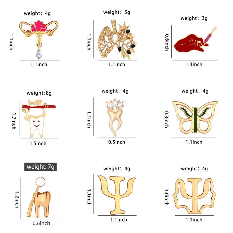 Pin Medis Gigi Lung Rahim Spuit Psikologi Bros Ransel Pakaian Kerah Lencana Gigi Lucu Perhiasan Hadiah Dokter Perawat