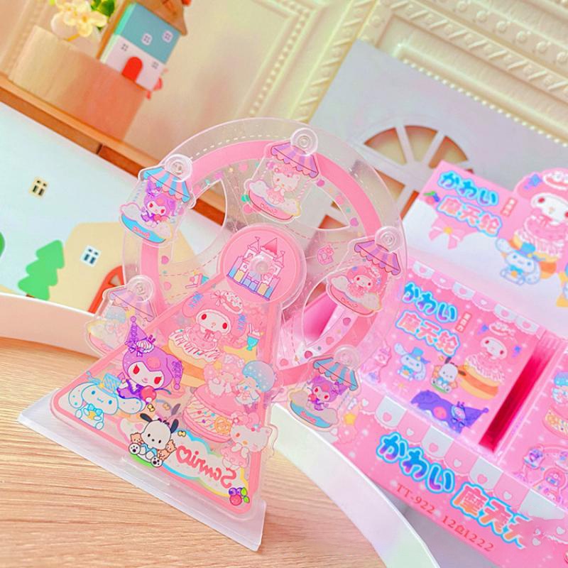 Melody Ferris Wheel Stand Tokoh Anime Sanrio Dua Sisi Model Akrilik Transparan Ornamen Hias Mainan Boneka Pink