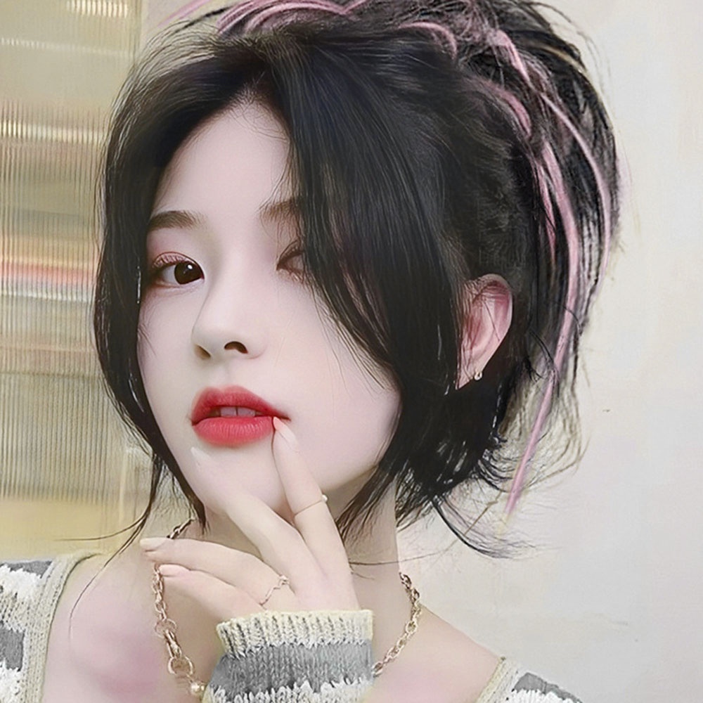 Rambut Bola Sarang Ayam Dengan Highlight Pink Cincin Rambut Palsu Untuk Meningkatkan Volume Rambut, Berbulu Dan Berantakan Perasaan Kepala Bola Aksesoris Rambut