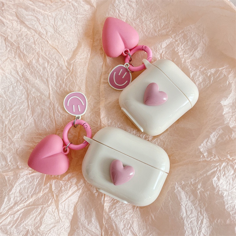 Lovely Smiling Face Bow Heart Straw Case Kompatibel Untuk Airpods1 2 3 Pro2 Warna Telanjang Tpu Cangkang Anti Jatuh