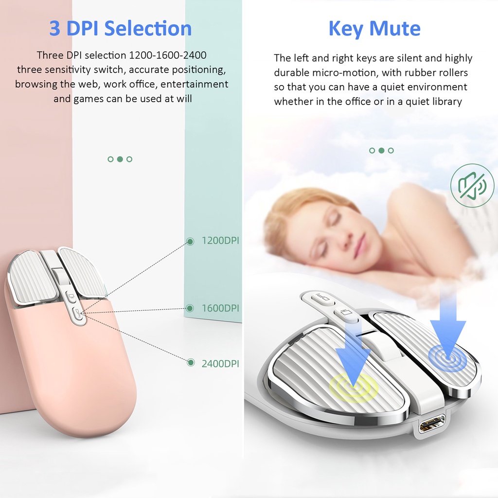 Cute Mouse 2.4G Rechargeable Silent Long Standby Multi Button Mouse USB  for IOS PC Notebook