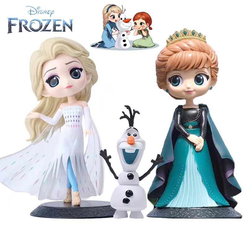 Frozen Princess Elsa Anna 15cm Q Posket Elsa PVC Action Figure Mainan Untuk Ulang Tahun Anak Natal Topper Kue Dekorasi