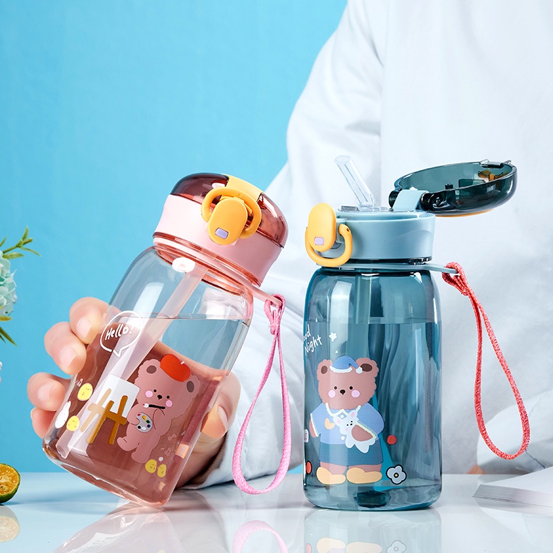 Cangkir Sippy Air Anak Dengan Sedotan Kartun Botol Air Anti Bocor Botol Minum Portabel Luar Ruangan Anak Lovely Cup