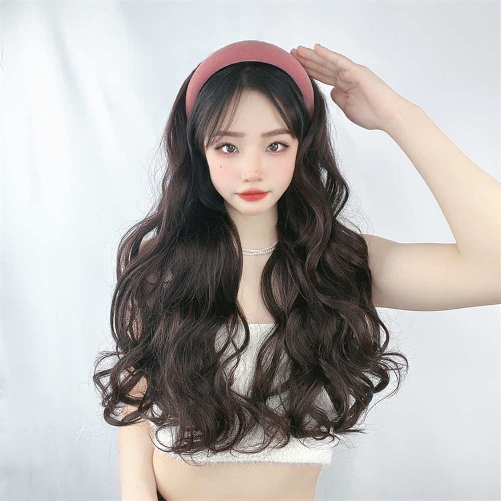 Wig Rambut Keriting Panjang Wanita Perempuan Dengan Hairband Half Head Cover Hair Extensions