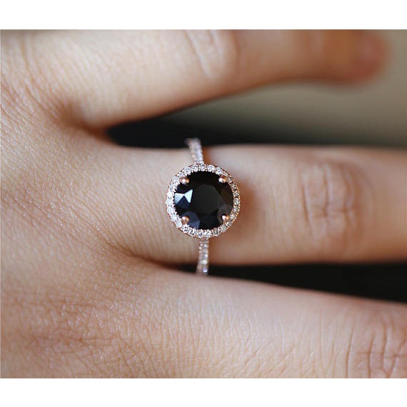 Goldkingdom Aksesoris Perhiasan Fashion Ready Stock Gaya Baru Bertatahkan Batu Permata Hitam Sintetis Berlapis Rose Gold Cincin Dengan Micro Eropa Dan Amerika Bertatahkan Penuh Perhiasan Berlian