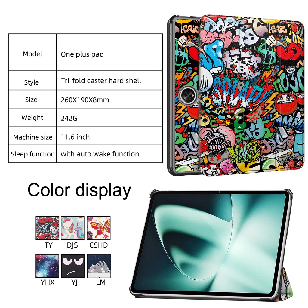 Untuk OnePlus Pad (2023) 11.61 &quot;1+Kualitas Tinggi Tablet Perlindungan Case Casing Fashion Pola Dicat Tiga Lipat Custer Flip Stand Kulit Cover