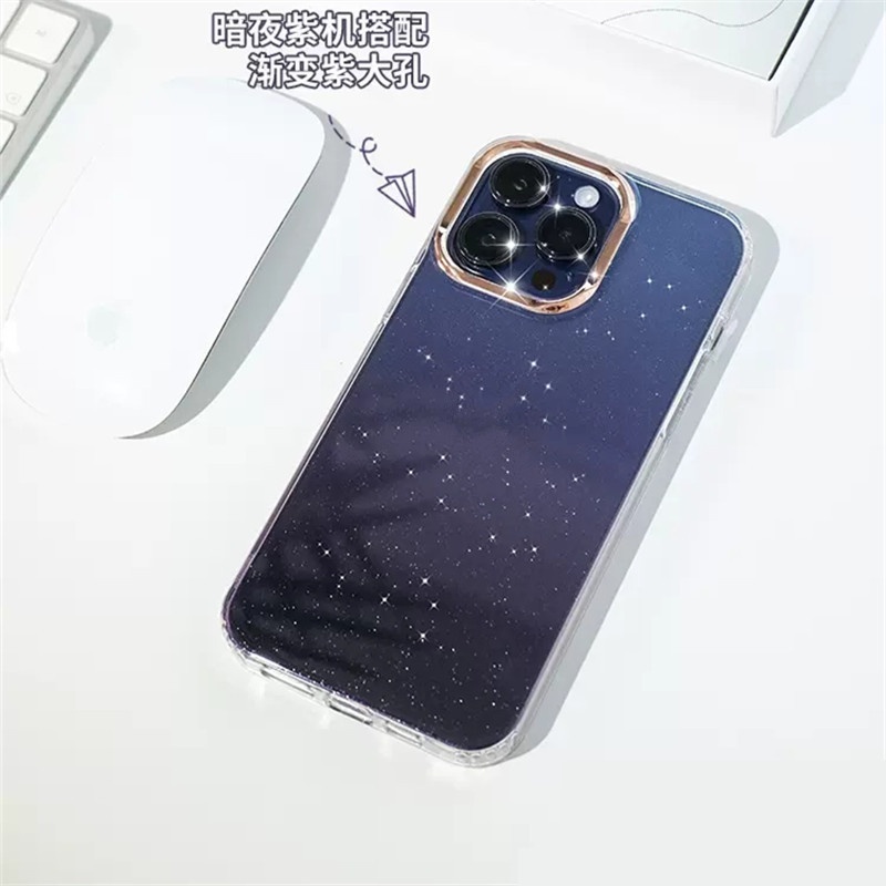 IPHONE Casing Ponsel Transparan Gradasi Bubuk Bersinar Untuk Iphone14 13 12 11 Pro Max 13Pro 14plus Silikon Bening Hard PC Glitter Cover