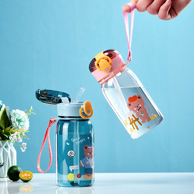 Cangkir Sippy Air Anak Dengan Sedotan Kartun Botol Air Anti Bocor Botol Minum Portabel Luar Ruangan Anak Lovely Cup