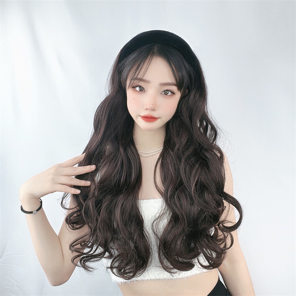 Wig Rambut Keriting Panjang Wanita Perempuan Dengan Hairband Half Head Cover Hair Extensions