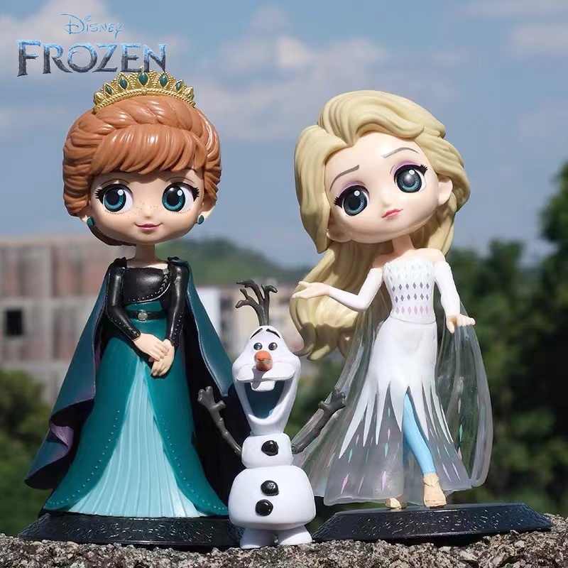 Frozen Princess Elsa Anna 15cm Q Posket Elsa PVC Action Figure Mainan Untuk Ulang Tahun Anak Natal Topper Kue Dekorasi