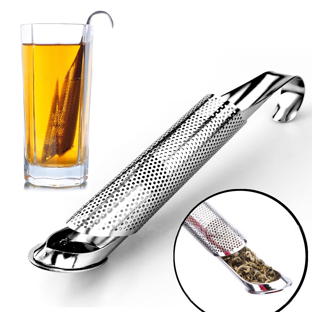 ღ 1Pcs Stainless Steel Teh Saringan Double-Layer Fine Mesh Tea Filter Teko Saringan Teh Teh Infuser pipa Sendok Teh Infuser Filter Aksesoris Dapur