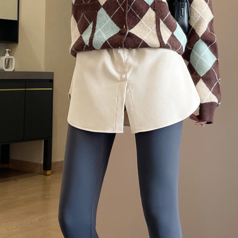 Rok Palsu Sambungan Baju Kancing Tengah / Fake Skirt Korean Style