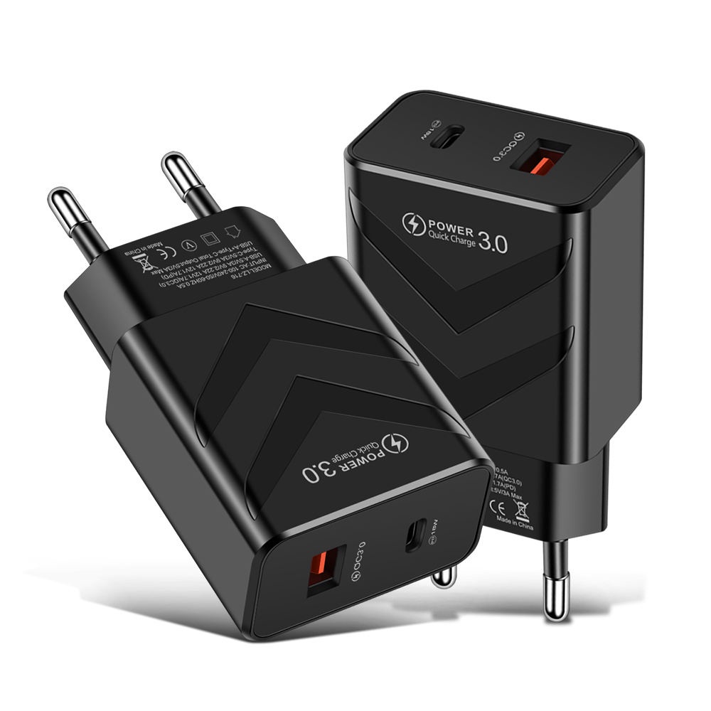 5v 3.1A Dual Port USB Tipe C Mewah US/EU Wall Plug Chargers Adapter Portabel 20W/18W PD Pengisian Cepat Pelindung Adoptor Charger