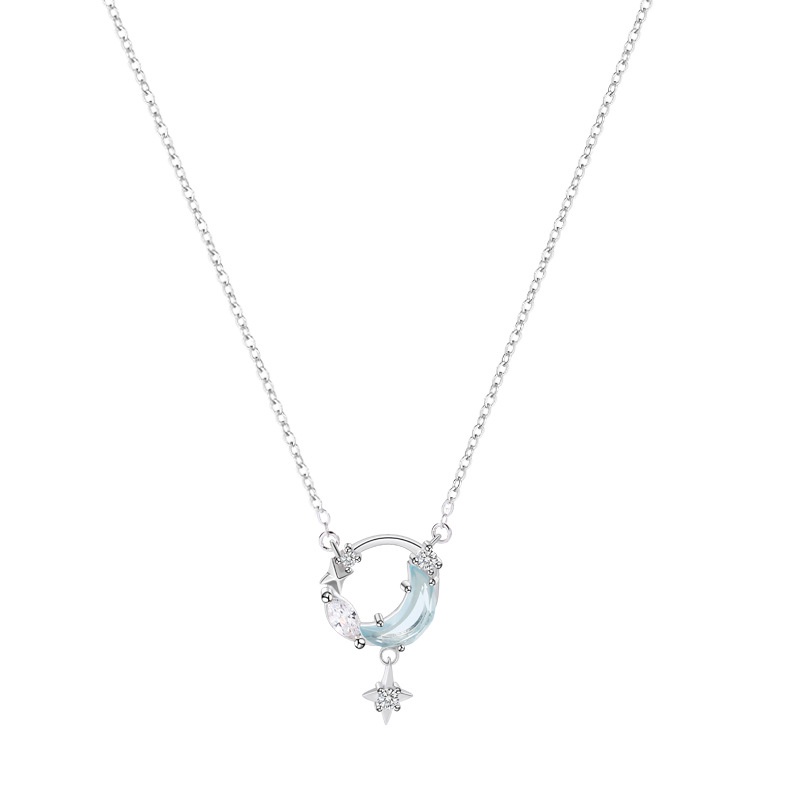 YEEZII Moon Star Pendant Necklace Crystal Zircon Necklaces Silver Chain Choker Fashion Accessories Jewelry