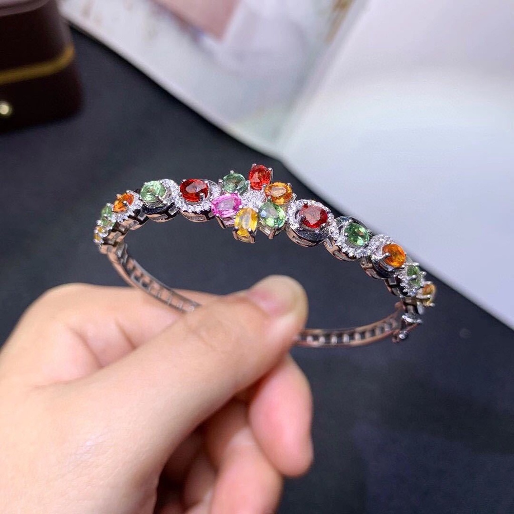 Goldkingdom Fashion Perhiasan Aksesoris Ready Stock Colorful Tourmaline Colorful Treasure Gelang Natural Srilanka Safir Gesper Gelang Perempuan