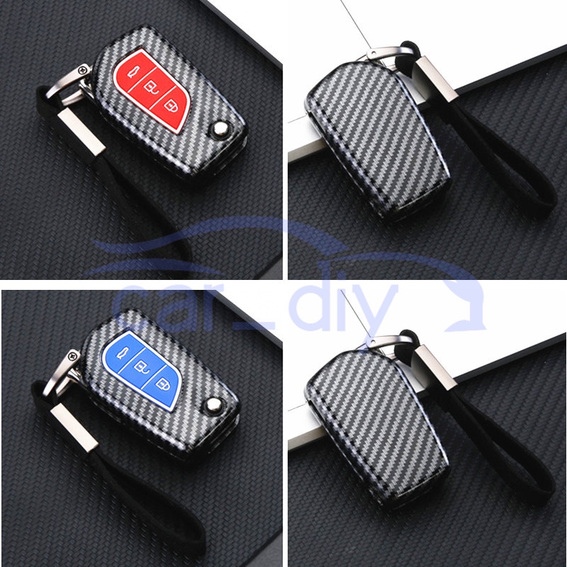 Casing Remot Kunci Mobil Bahan ABS Aksen Serat Karbon Untuk Toyota Hilux Revo Innova Rav4 Fortuner