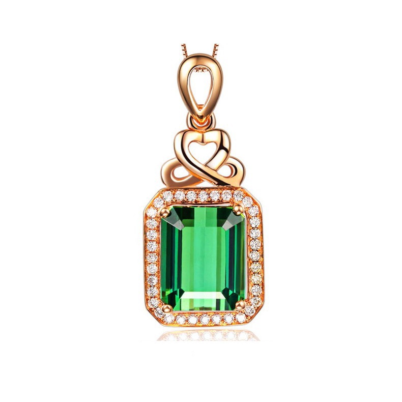 Goldkingdom Aksesoris Perhiasan Fashion Ready Stock Liontin Zamrud Berlapis Dengan Permata Berwarna Rose Gold Warna Green Tourmaline Fashion Crystal Necklace.