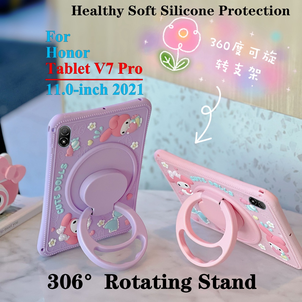 Untuk Honor Tablet V7 Pro (2021) 11.0 &quot;Tablet Pelindung Case Fashion Soft Silicon360° Rotating Ring Stand Casing Melody Penutup Kartun Lucu