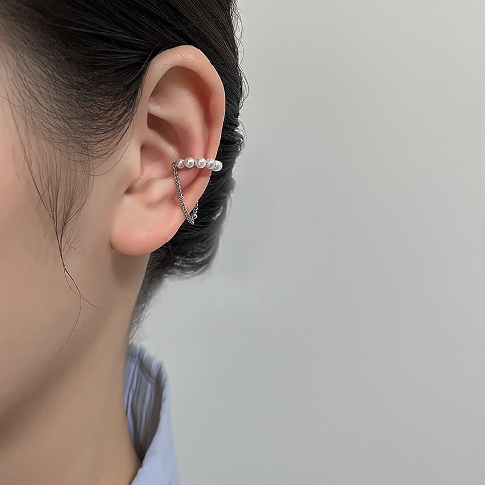 Shiny Silver Color Kristal Rumbai Tanpa Tindik Cuff Ear Clip Earring Untuk Wanita Berlian Imitasi Bintang Palsu Perhiasan Tindik Tulang Rawan