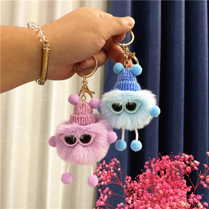 Gantungan Kunci Bulu Warna Real Rabbit Fur Pompom Mewah Lucu Keychain Fluffy Keyring Wanita Tas Liontin Aksesoris Hadiah