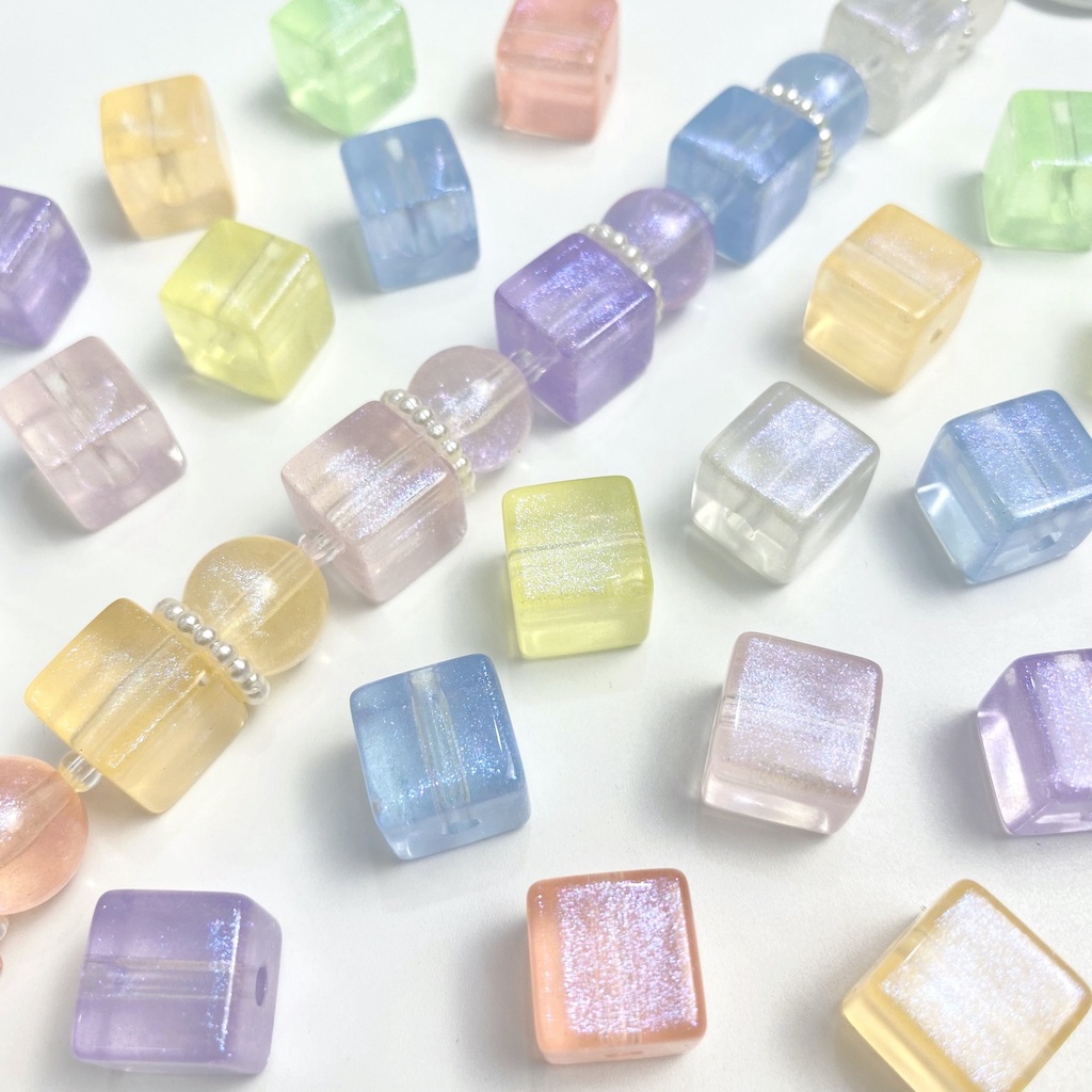 10 Pcs Flash Daun Bawang Bubuk Mermaid Square Beads DIY Handmade Manik-Manik Aksesoris (Lubang Lurus)