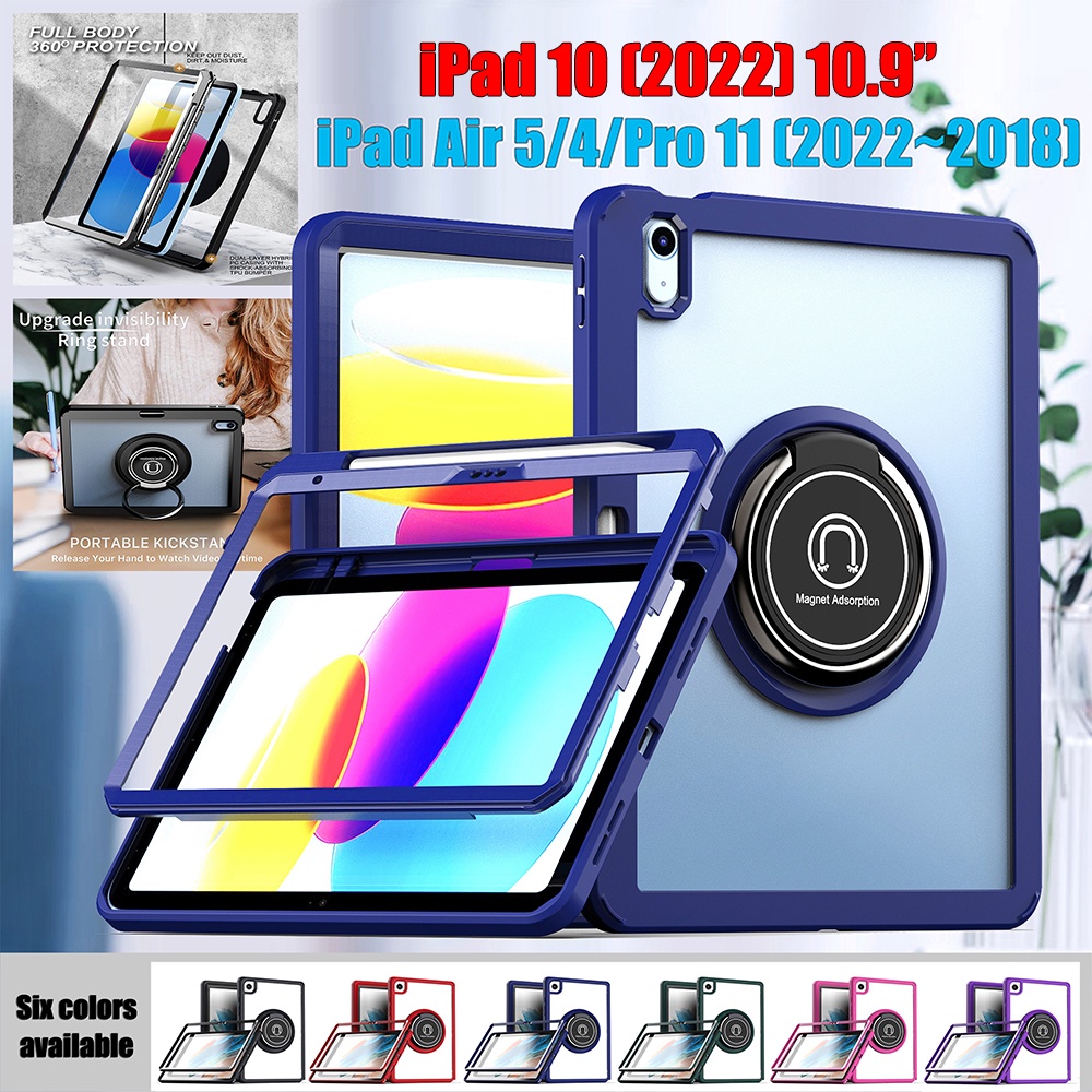 Untuk Ipad10 (2022) 10.9 &quot;iPad 10th Gen Pro 11 2022 2021 2020 2018 Air5 4 Fashion Shockproof Tablet Case360° Rotating Stand Full Body Protection 2in1 Rangka Lepas Pasang Penutup Bening