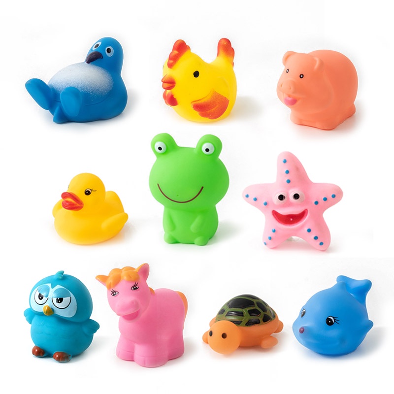 10pcs/set Bayi Hewan Lucu Mainan Mandi Renang Air Mainan Karet Lembut Pelampung Pencet Suara Anak-Anak Mencuci Bermain Hadiah Lucu