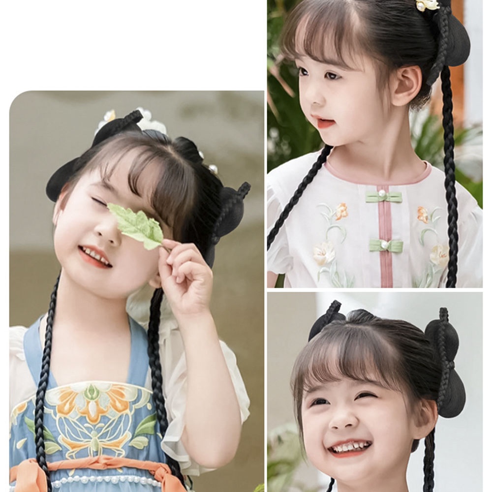 Anak-anak Kuncup Bunga Ponytails Sepasang Gaya Kuno Pengeriting Rambut Ponytails Pakaian Cina Wig Serbaguna Aksesoris Rambut Wig Simulasi