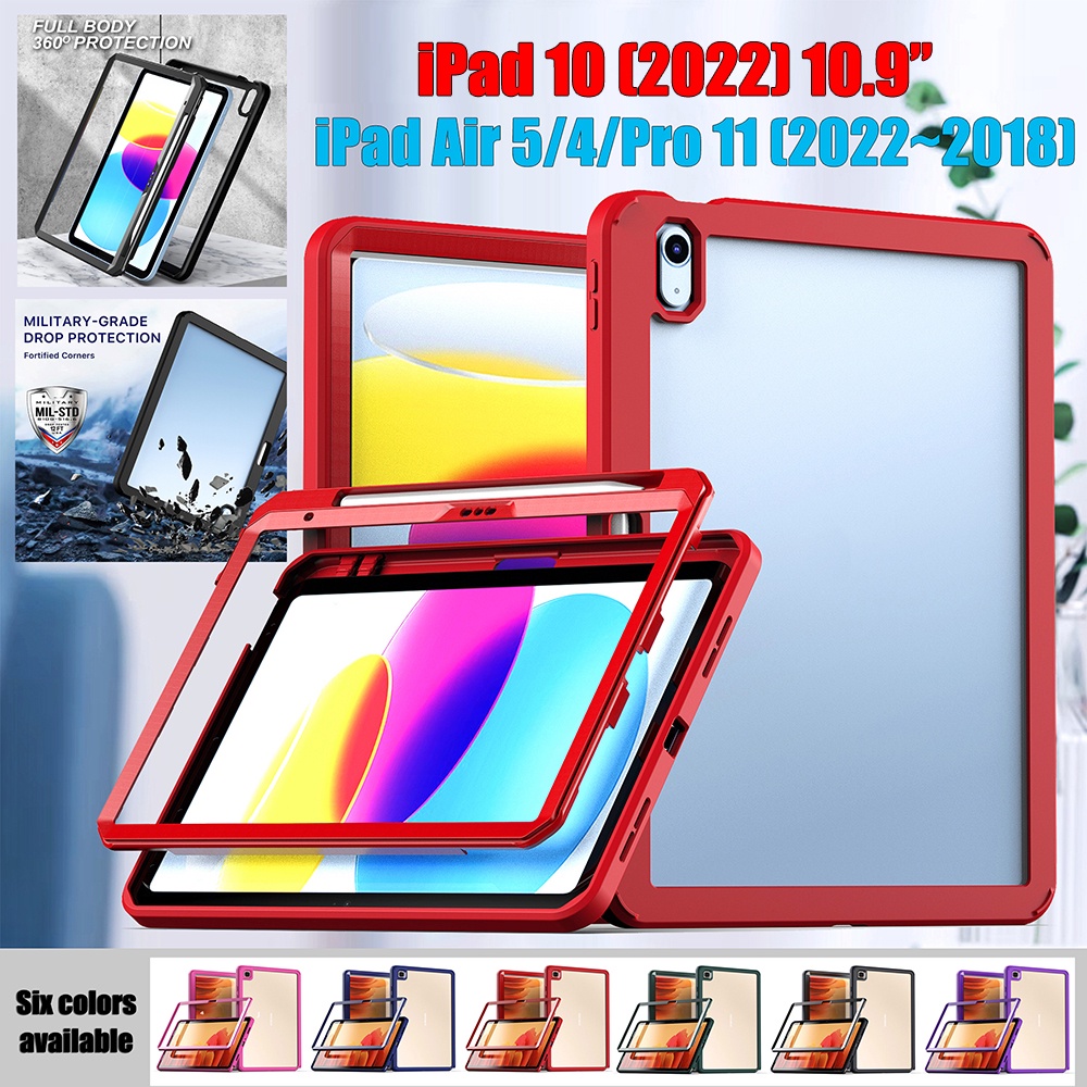 Untuk Ipad10 (2022) 10.9 &quot;iPad 10th Gen Pro 11 2022 2021 2020 2018 Air5 4 Fashion Shockproof Tablet Case Full Body360° Protection Casing 2in1 Bingkai Lepas Tutup Belakang Bening