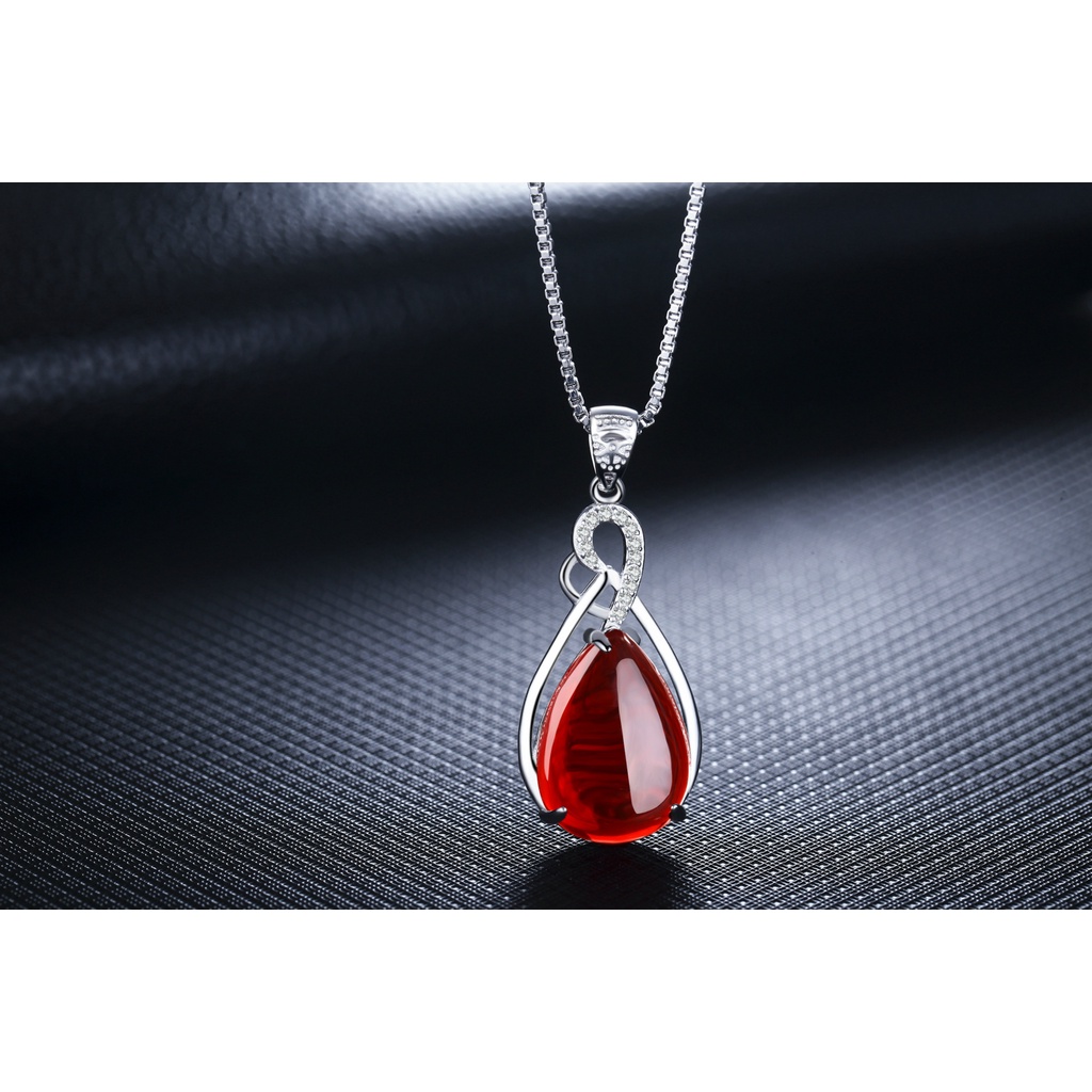 Goldkingdom Fashion Perhiasan Aksesoris Ready Stock Merah Korundum Liontin Giok Kalsedon Permata Kalung Perempuan Akik Hijau Liontin Perak Berlapis Pendek Kerah Rantai Liontin